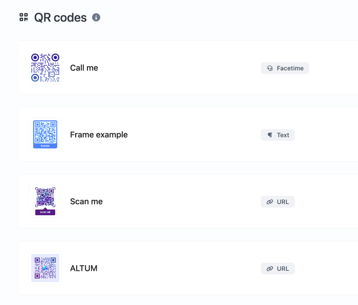Captura de pantalla de la página del sistema de códigos QR en la app